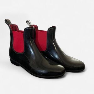 Lauren Ralph Lauren Tally Black and Red Winter Chelsea Rain Boots Sz 10